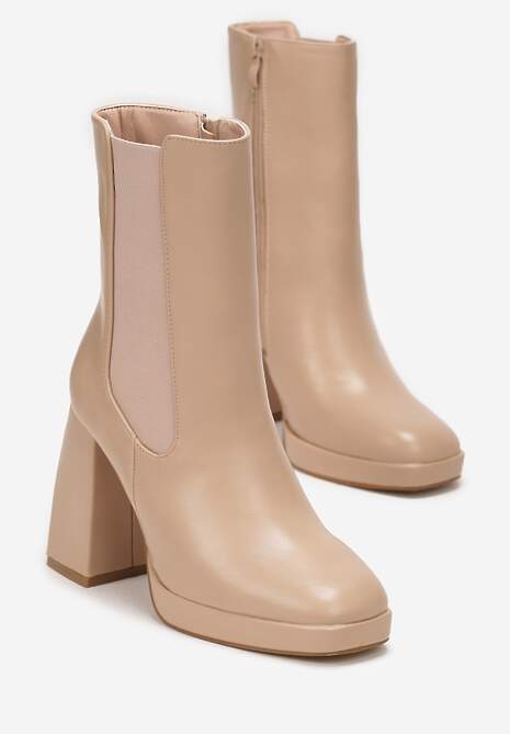 Ciemnobeżowe Botki na Słupku i Niskiej Platformie Lavra