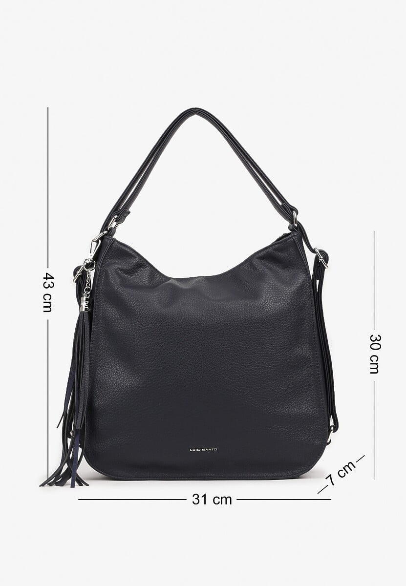 Ciemnobeżowa Torebka na Ramię z Frędzlami i Suwakami Rivkio