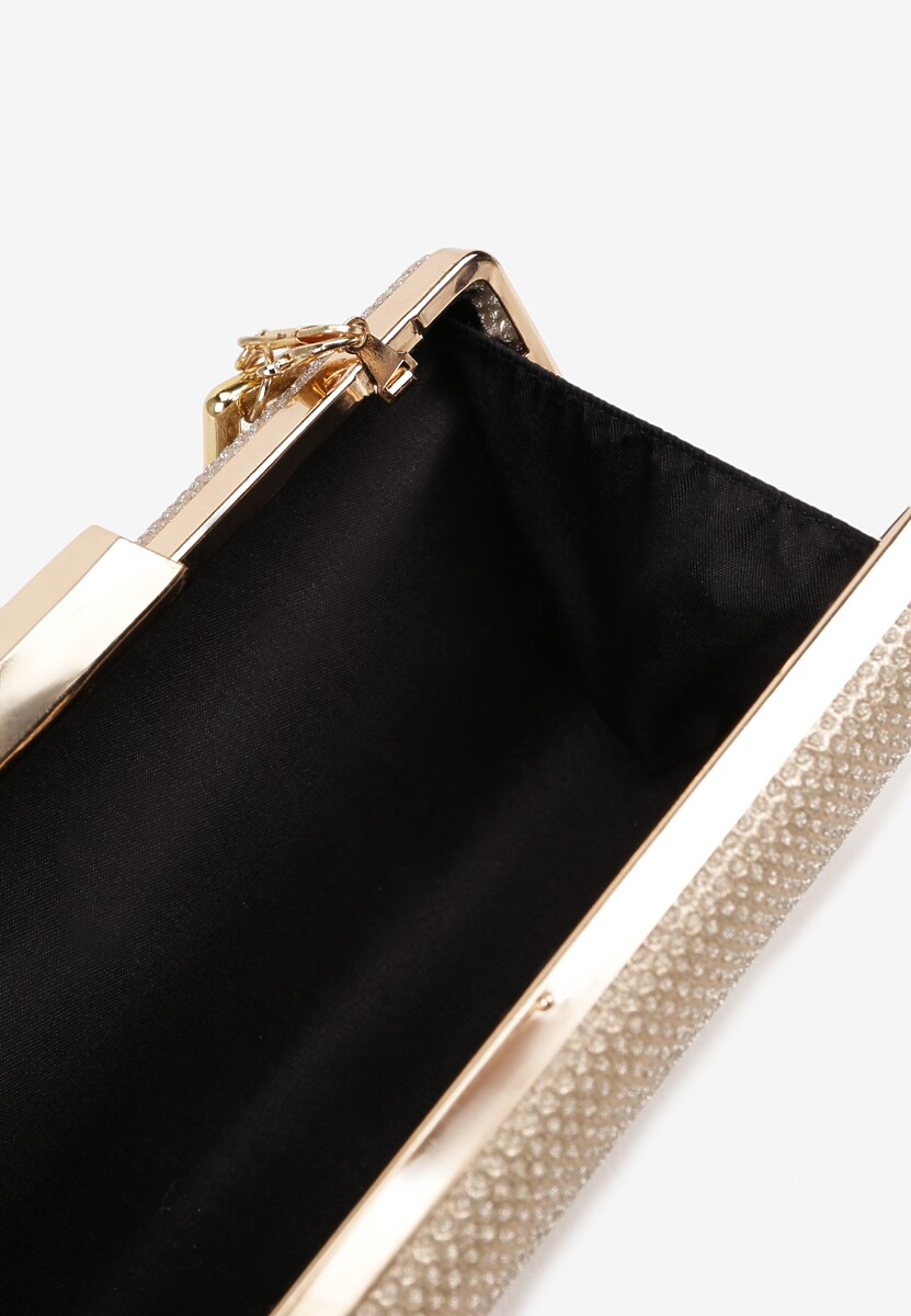 Złota Torebka Kopertówka z Łańcuszkiem Zdobiona Brokatem Kellirra