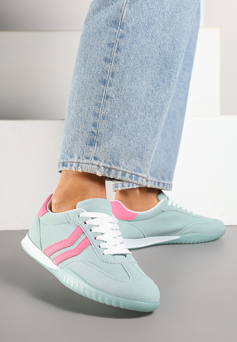 Jasnozielone Sneakersy w Stylu Tenisówek z Paskami na Boku Cholewki Aitoria
