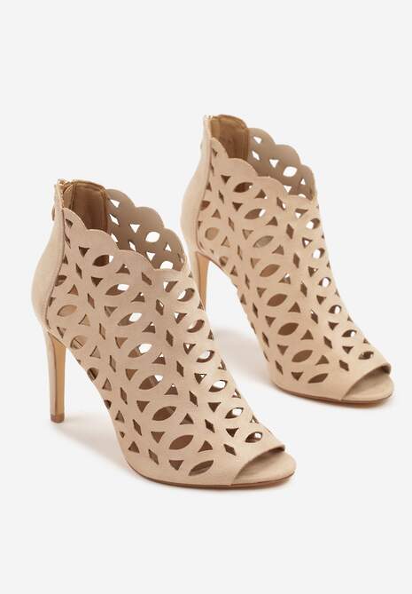 Beżowe Ażurowe Sandały Botki Vices na Szpilce Natessae