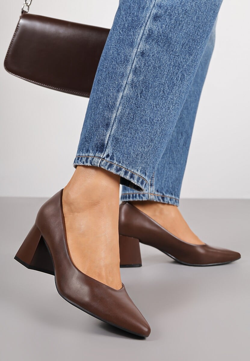 Czarne Czółenka Vices Basic na Słupkowym Obcasie ze Skórzaną Wkładką Esande