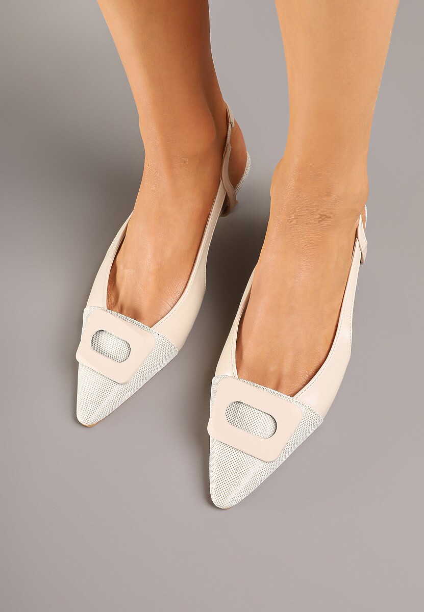 Jasnobeżowe Sandały na Kaczuszce Ozdobione Geometryczną Aplikacją Orriva