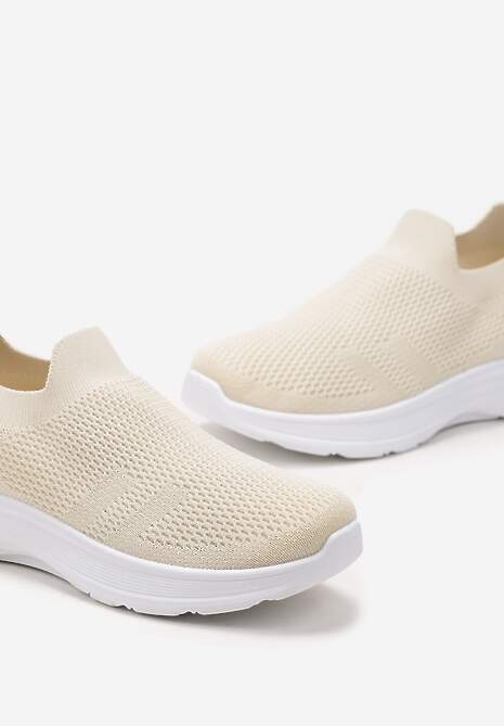Beżowe Buty Sportowe ze Skarpetkową Cholewką do Kostki Railette