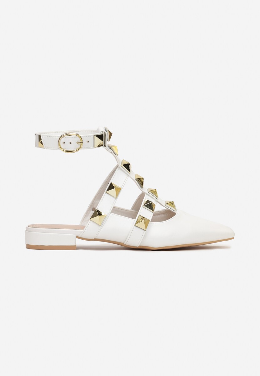 Białe Sandały ze Szpiczastym Noskiem z Ćwiekami Asai