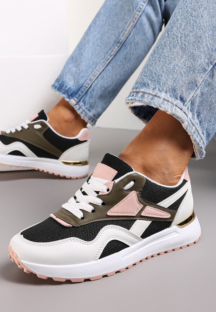 Czarno-Białe Sznurowane Sneakersy na Płaskiej Podeszwie Salisa