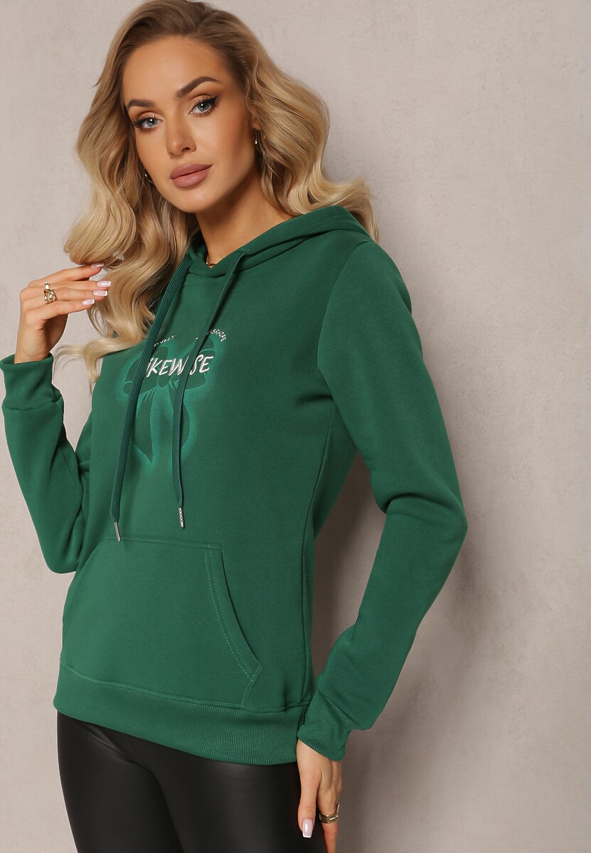 Czarna Bluza Wykończona Polarem z Nadrukiem i Kapturem Nimba