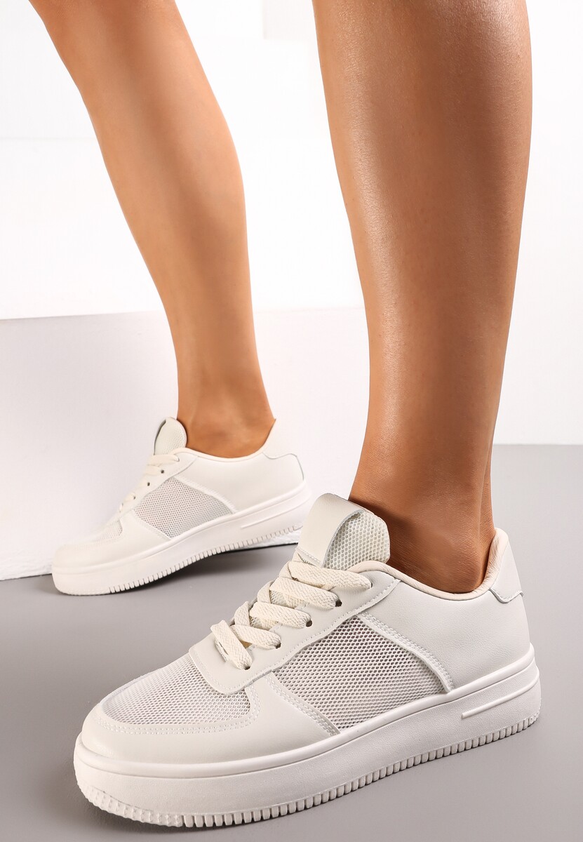 Beżowe Sneakersy przed Kostkę z Siateczkowymi Wstawkami Angelene