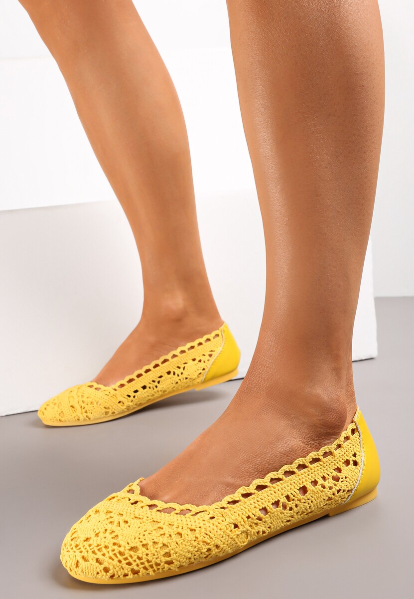 Żółte Balerinki Koronkowe Sham