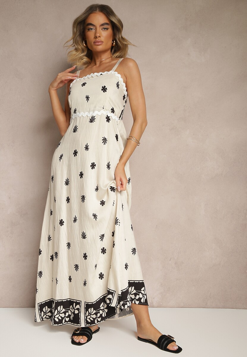 Zielona Sukienka z Wiskozy Ozdobiona Geometrycznym Motywem Lunessa