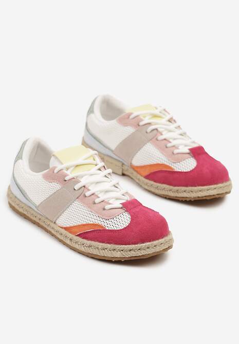 Biało-Czerwone Sneakersy Typu Kultowe Tenisówki Zdobione Przeszyciami Grelloti