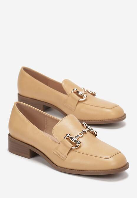 Ciemnobeżowe Mokasyny z Elegancką Klamerką Eweta
