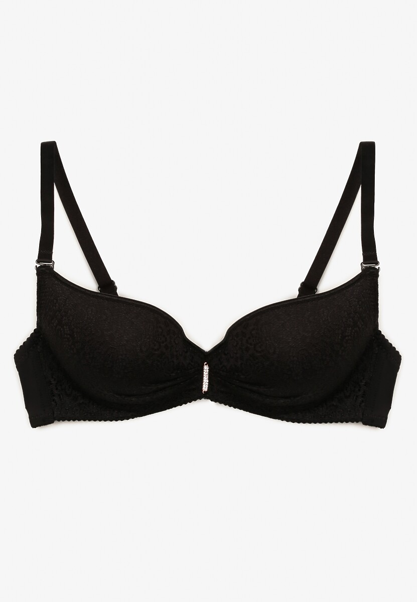 Czarny Biustonosz Full Cup Ozdobiony Koronką i Małą Zawieszką z Cyrkonii Nedolse