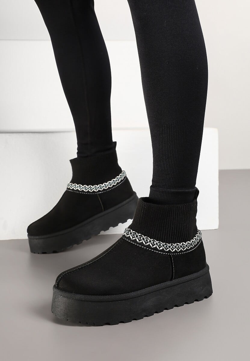 Czarne Śniegowce na Platformie ze Skarpetową Cholewką Erevelis