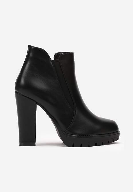 Czarne Botki z Ekoskóry na Niskiej Platformie i Słupku Firmina
