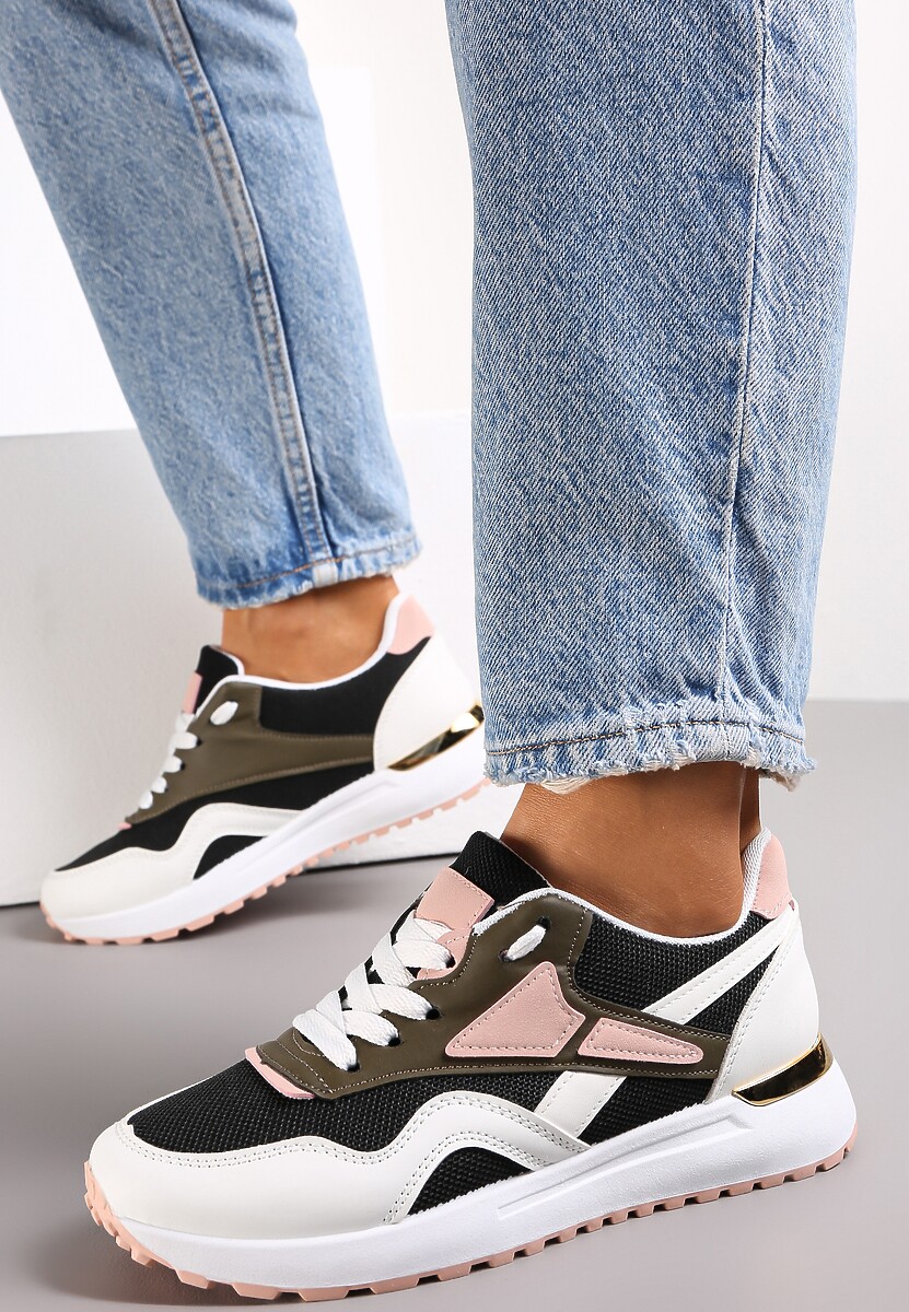 Czarno-Białe Sznurowane Sneakersy na Płaskiej Podeszwie Salisa