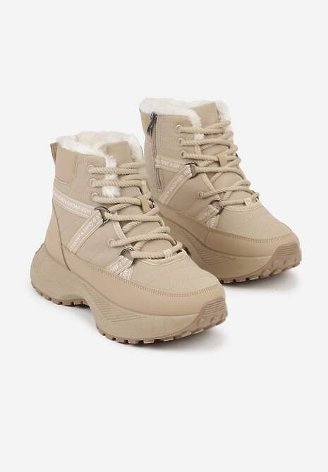 Ciemnobeżowe Sportowe Śniegowce Chunky na Platformie Ishweda