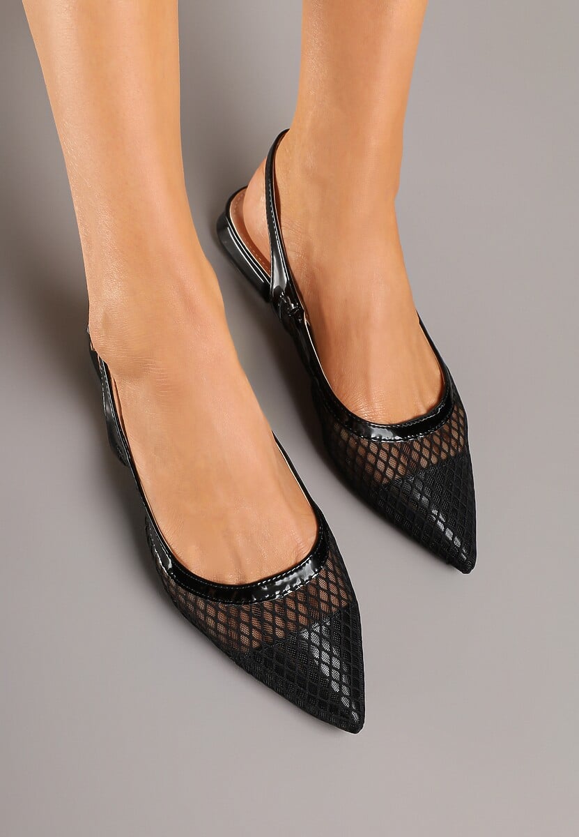 Czarne Sandały Slingback z Siateczki ze Szpiczastym Noskiem Niloriae