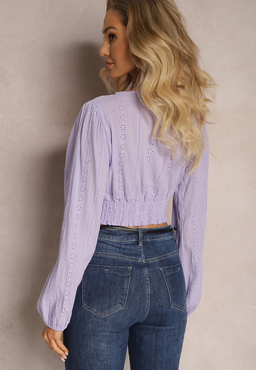 Fioletowa Bluzka Haftowana z Bawełny Khonelle