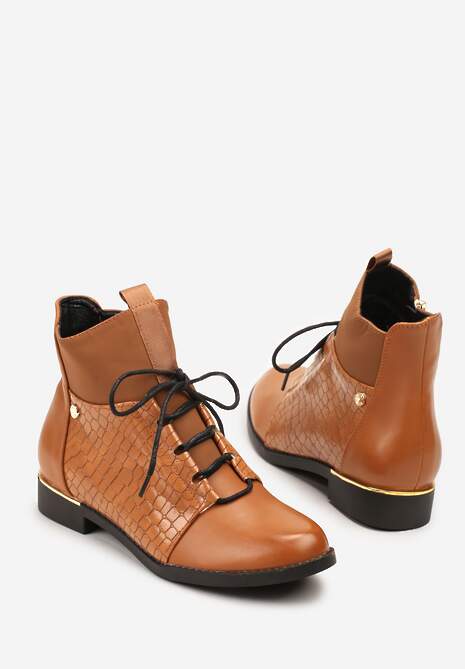 Jasnobrązowe Botki Vices w Stylu Trzewików z Motywem Skóry Krokodyla Alirriva