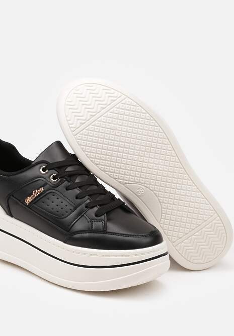 Czarne Sneakersy z Brokatem na Platformie Larinea