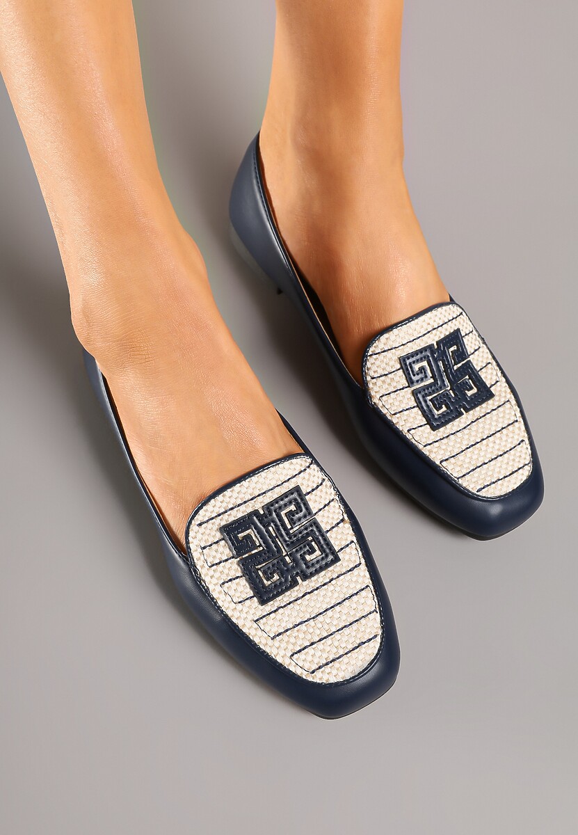 Granatowe Mokasyny z Tweedowymi Wstawkami i Geometryczną Aplikacją Teliviela