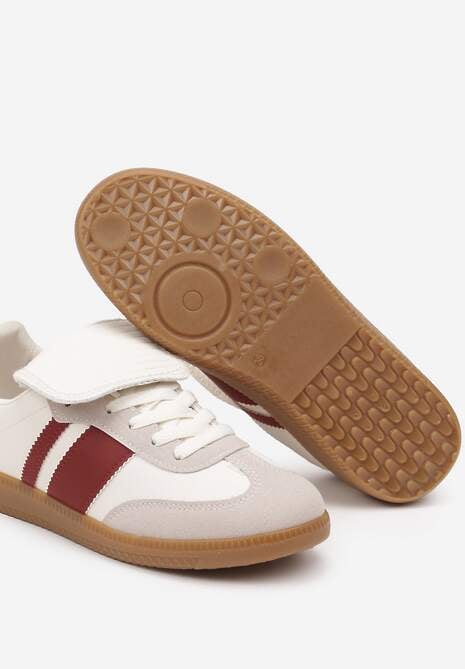 Beżowo-Bordowe Sneakersy w Stylu Tenisówek z Wywinięciem Aveloren