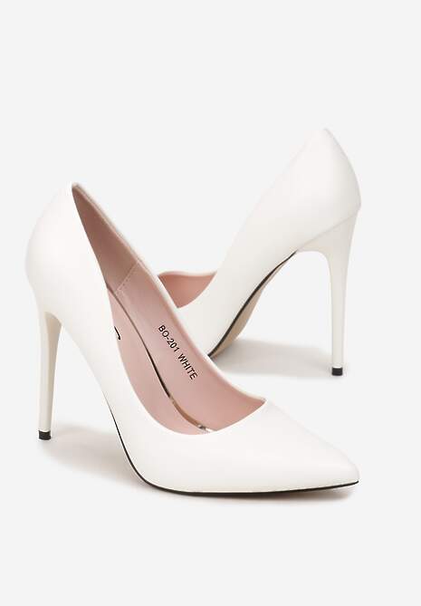 Białe Szpilki z Ekoskóry i Szpiczastym Noskiem Caliane