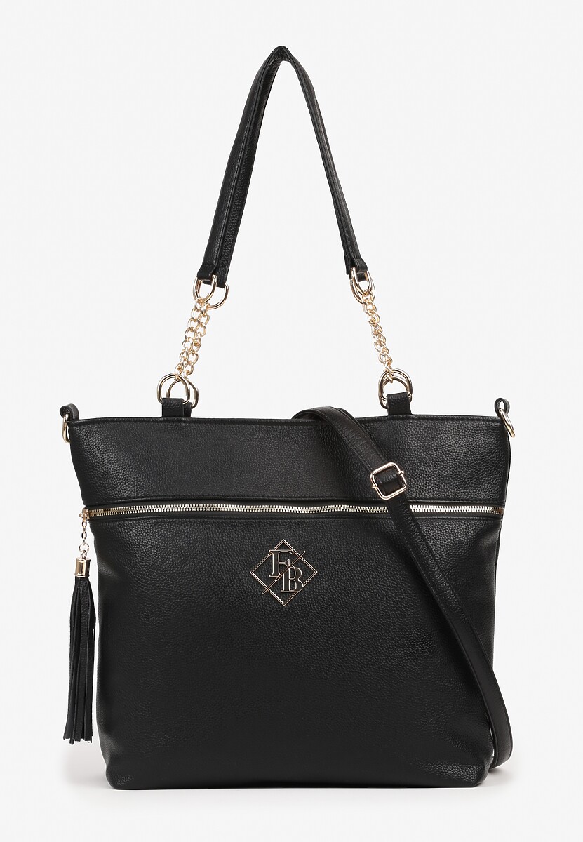 Czarna Torebka Typu Shopper z Ozdobnymi Rączkami i Paskiem na Ramię Idaloriela