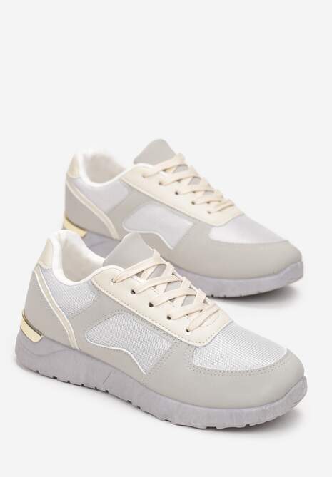 Szare Sneakersy na Grubej Podeszwie z Metaliczną Wstawką Leesa