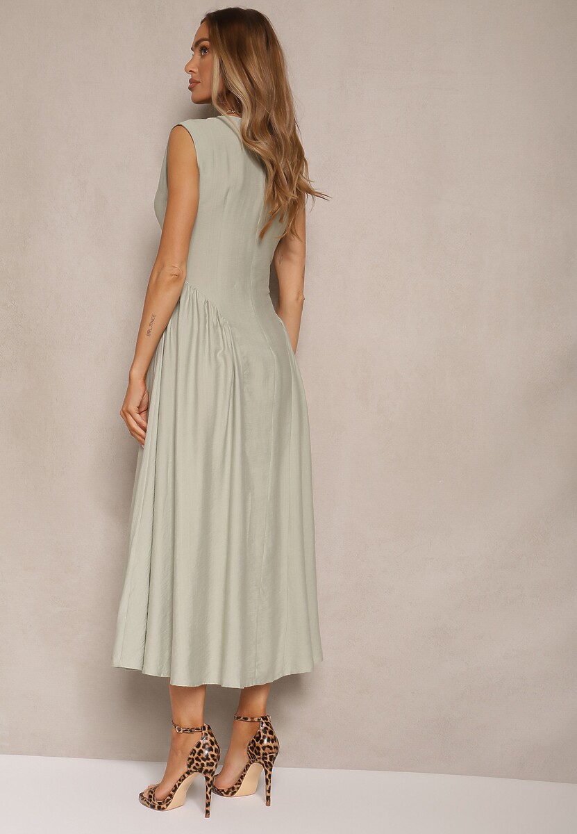 Zielona Rozkloszowana Sukienka z Wiskozy Lirune