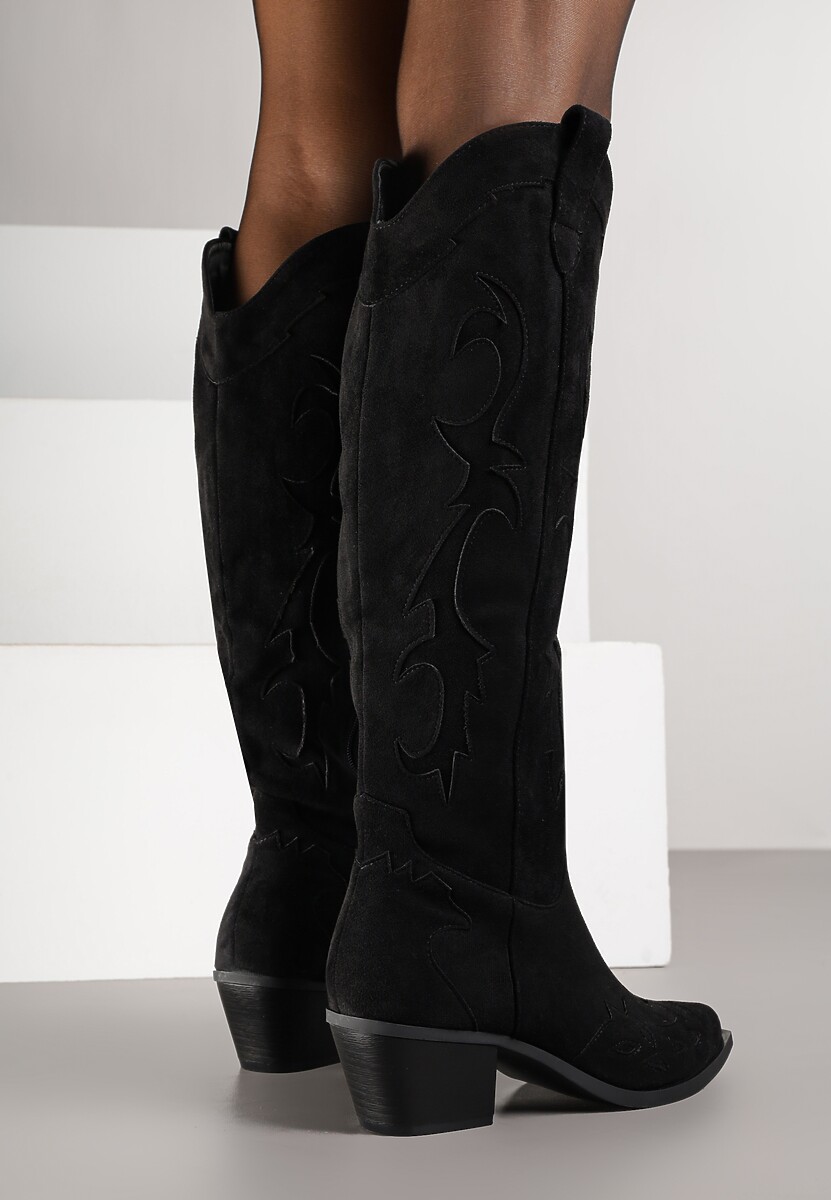 Czarne Kozaki Kowbojki na Stożku w Klasycznym Stylu Nalinda