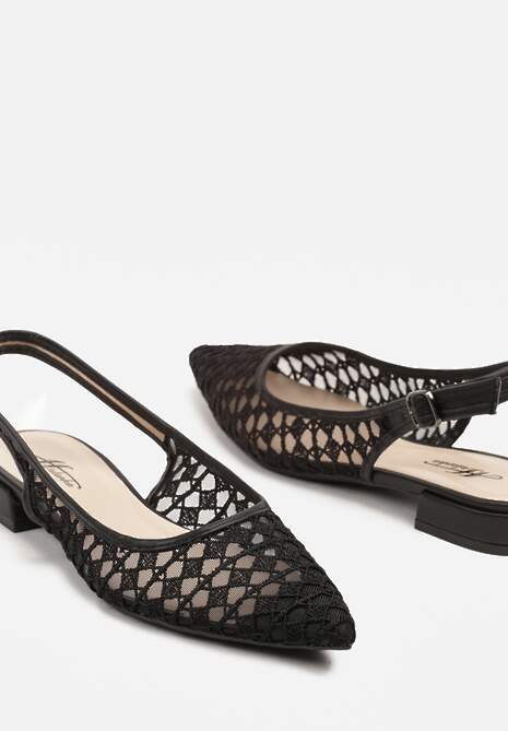 Czarne Sandały Typu Slingback z Szydełkowym Zdobieniem Neonessa