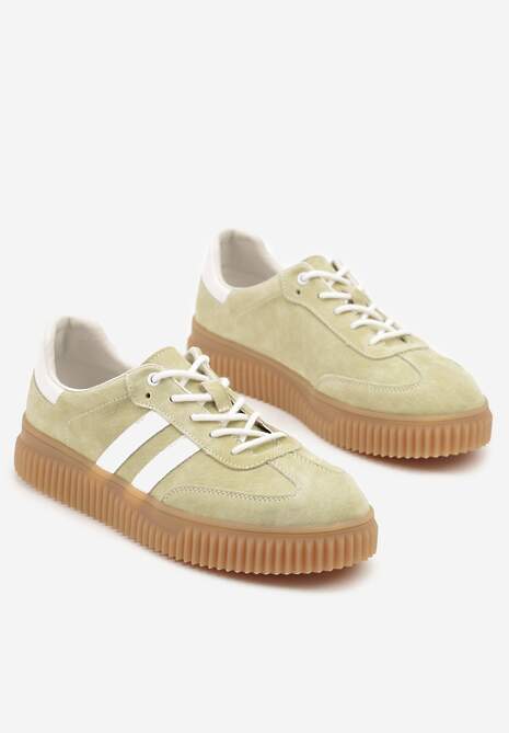Jasnozielone Sneakersy z Zamszu na Niskiej Platformie Tenafina