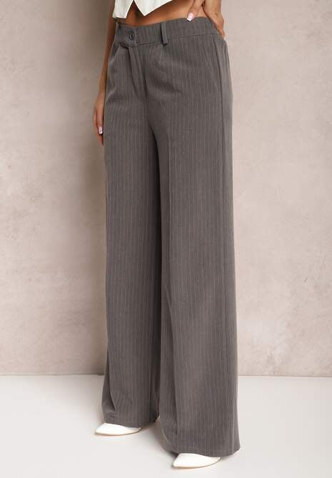 Szare Szerokie Spodnie Garniturowe Viscose