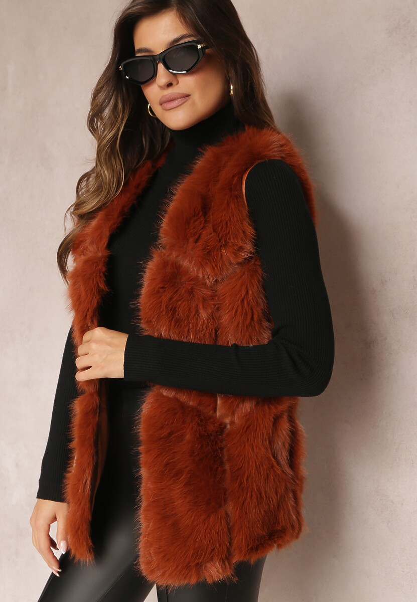 Szara Futrzana Kamizelka z Wstawkami z Ekoskóry Lewja