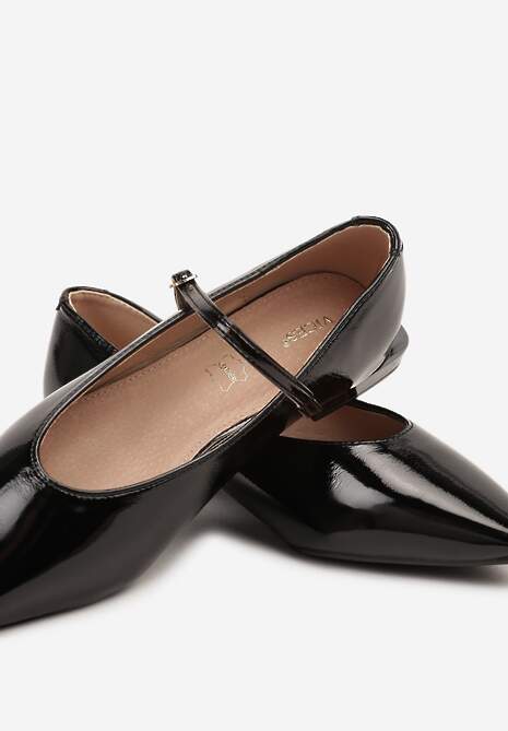 Czarne Balerinki Mary Jane Vices z Geometrycznym Obcasem i Skórzaną Wkładką Vermene