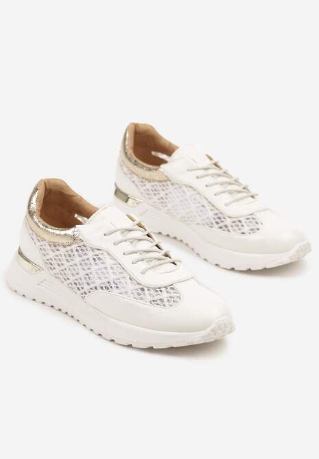 Białe Sneakersy z Ażurowym Zdobieniem i Metalicznymi Wstawkami Sesovienna
