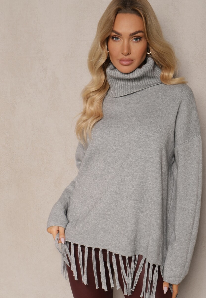 Szary Golf Wykończony z Przodu Frędzlami Gartoria