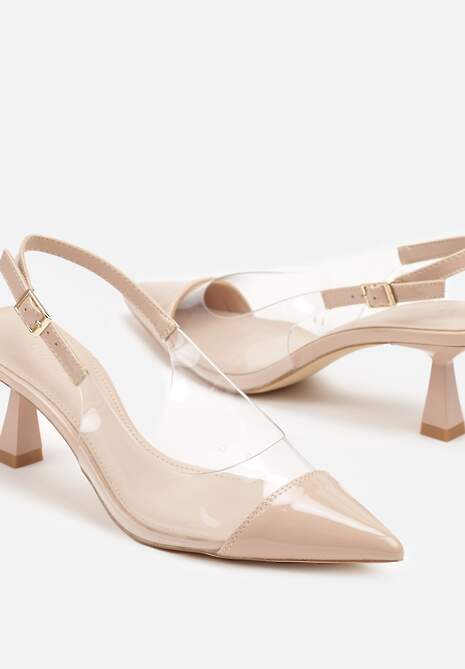 Beżowe Transparentne Lakierowane Sandały na Kaczuszce Nalathen