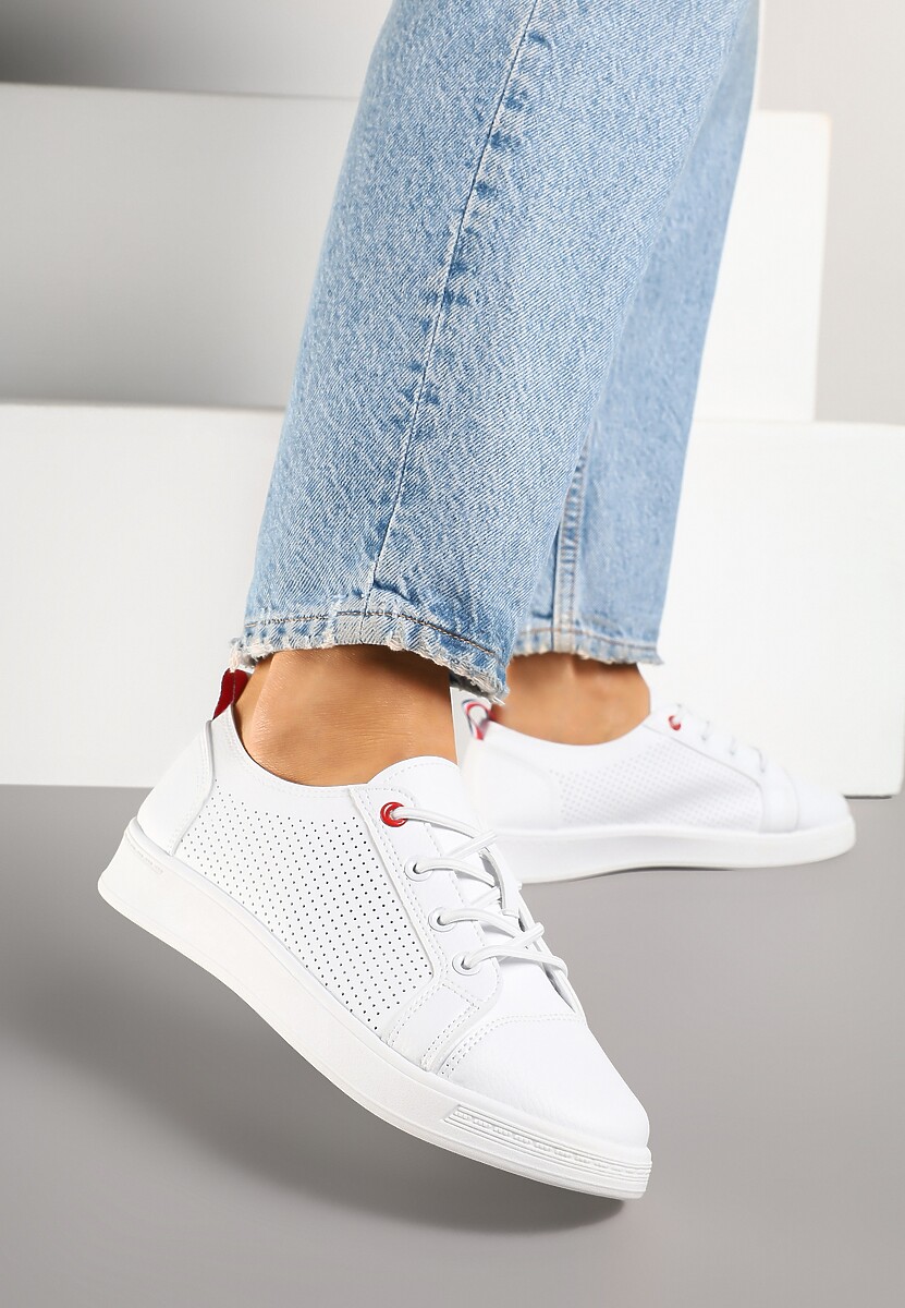 Białe Tenisówki z Ozdobną Perforacją przy Cholewce Tanariela