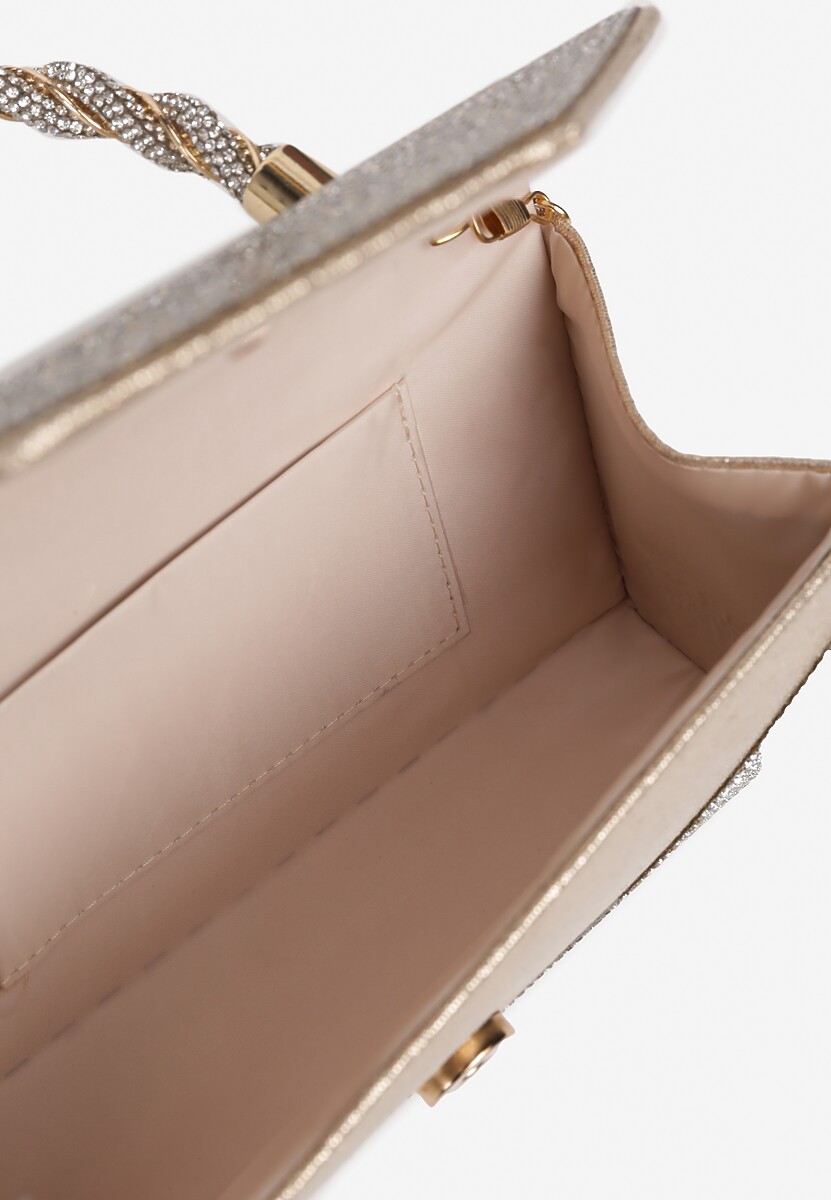 Srebrno-Złota Cyrkoniowa Torebka Kopertówka Zapinana na Magnes z Rączką i Łańcuszkiem Alatia