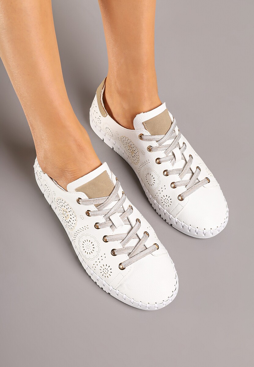 Białe Ażurowe Tenisówki z Ozdobnymi Przeszyciami przy Podeszwie Zarelle