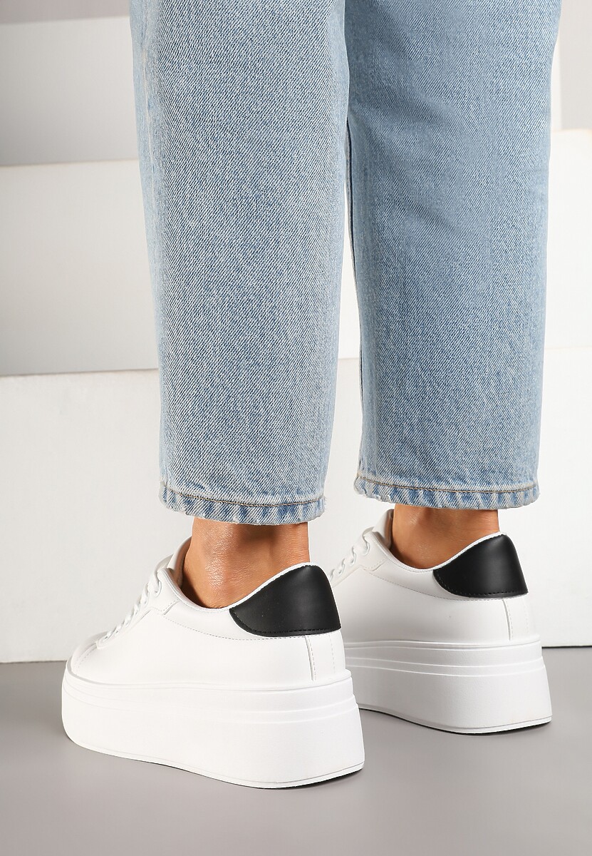 Biało-Czarne Basicowe Sneakersy na Platformie Milio