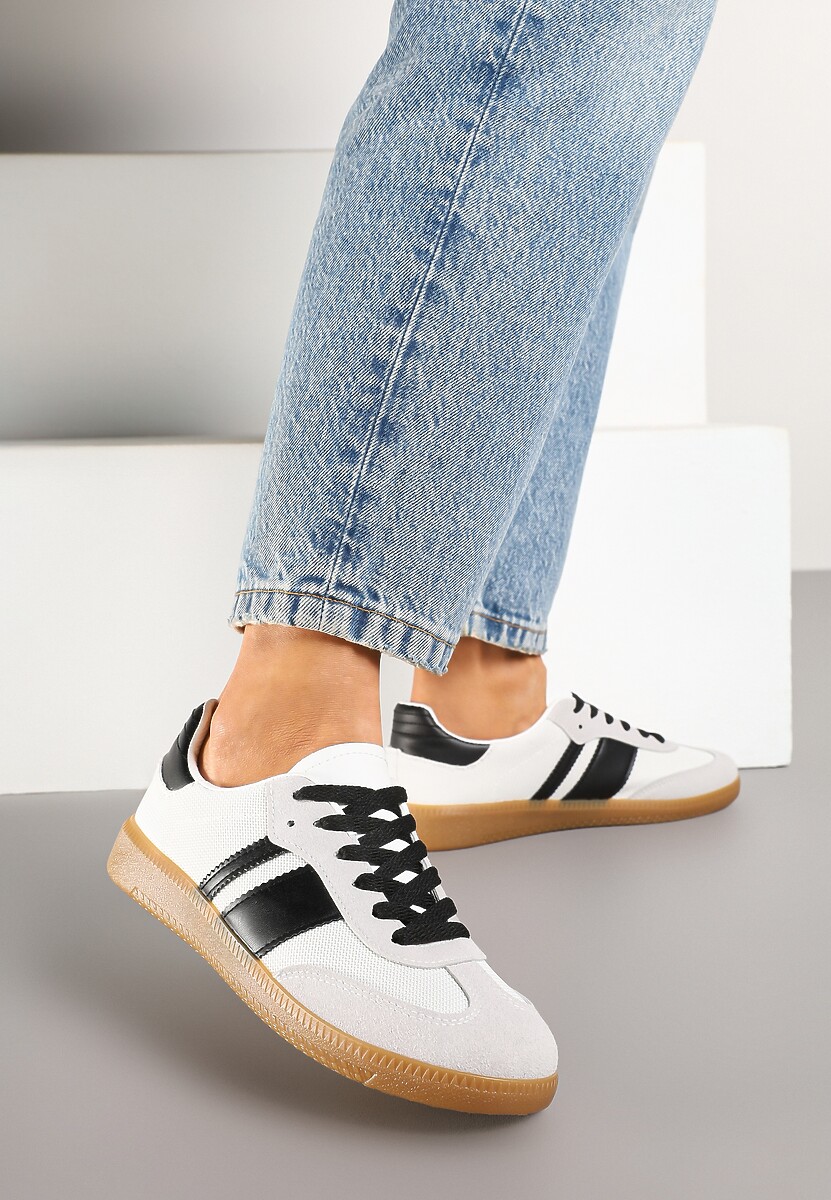 Beżowe Sneakersy na Kauczukowej Podeszwie Ozdobione Paskami Emidi