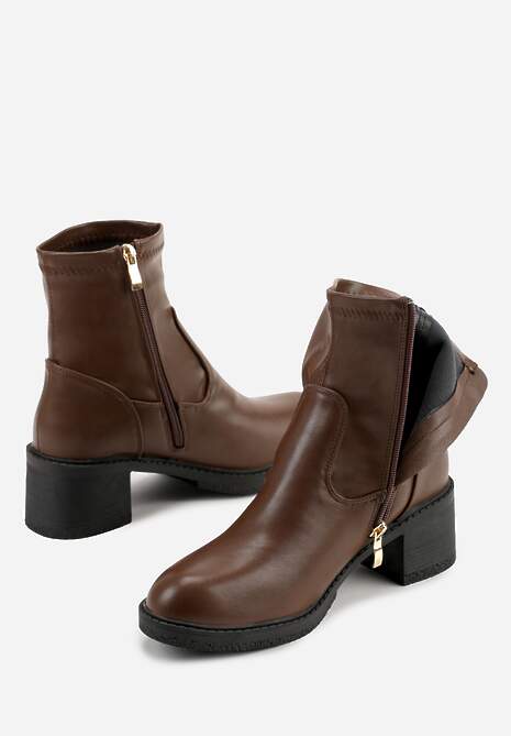 Brązowe Botki do Kostki Vices na Klocku z Dopasowaną Cholewką Alavitta