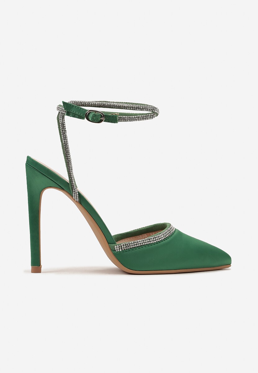 Zielone Sandały na Szpilce z Błyszczącymi Cyrkoniami Raraino