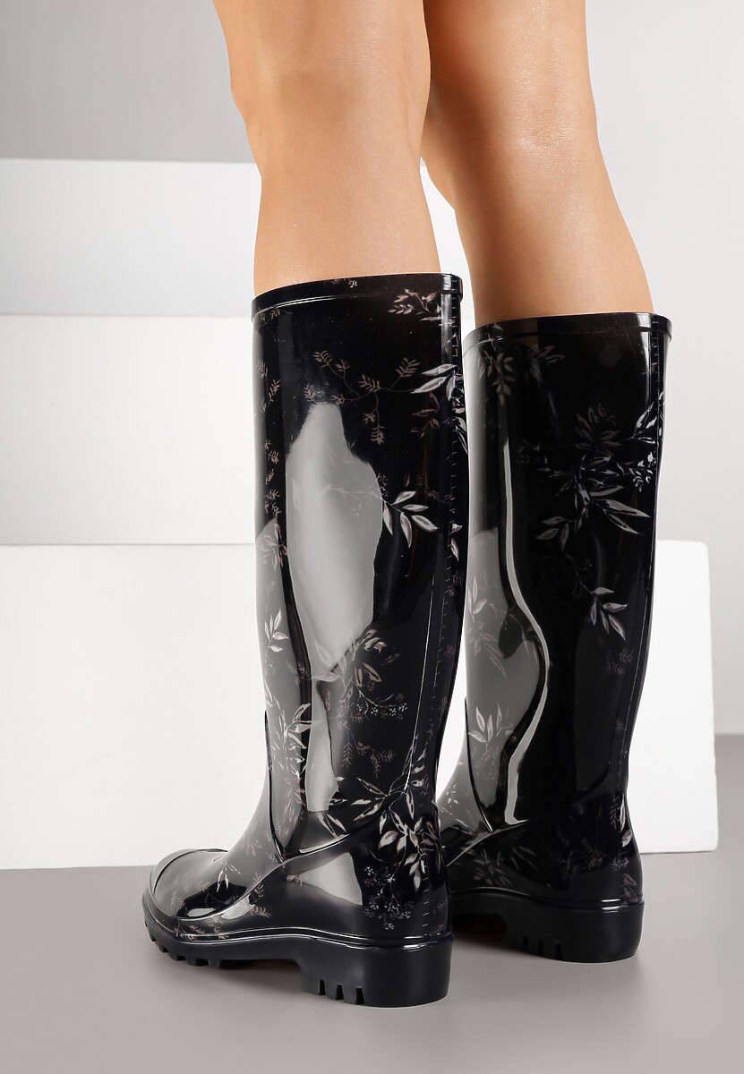 Czarne Kalosze Ozdobione Motywem Liści Rilireia
