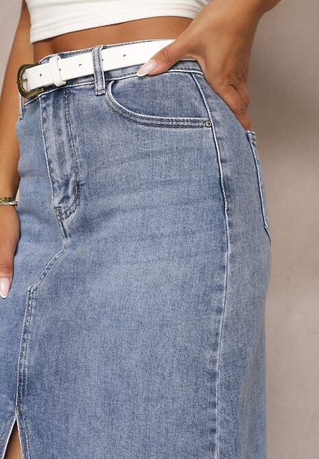 Niebieska Jeansowa Spódnica Midi Abexa