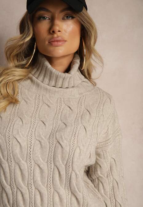 Szary Golf z Imitacją Splotu ze Ściągaczami Giovarella